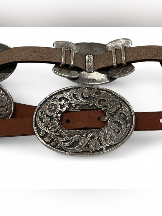 Tony Lama Accessories - Vintage 1994 Tony Lama Western Silver Concho Belt Brown Leather Size 30 Women’s